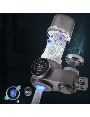 faucet water filter. Filters, removes scale, sterilizes, shows water temperature, no batteries