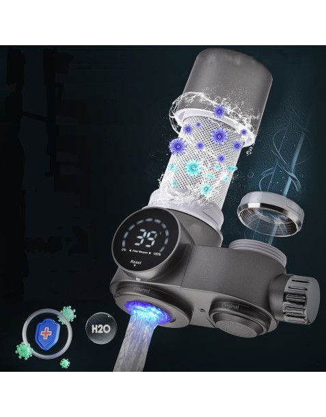 faucet water filter. Filters, removes scale, sterilizes, shows water temperature, no batteries