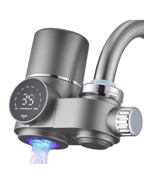 faucet water filter. Filters, removes scale, sterilizes, shows water temperature, no batteries